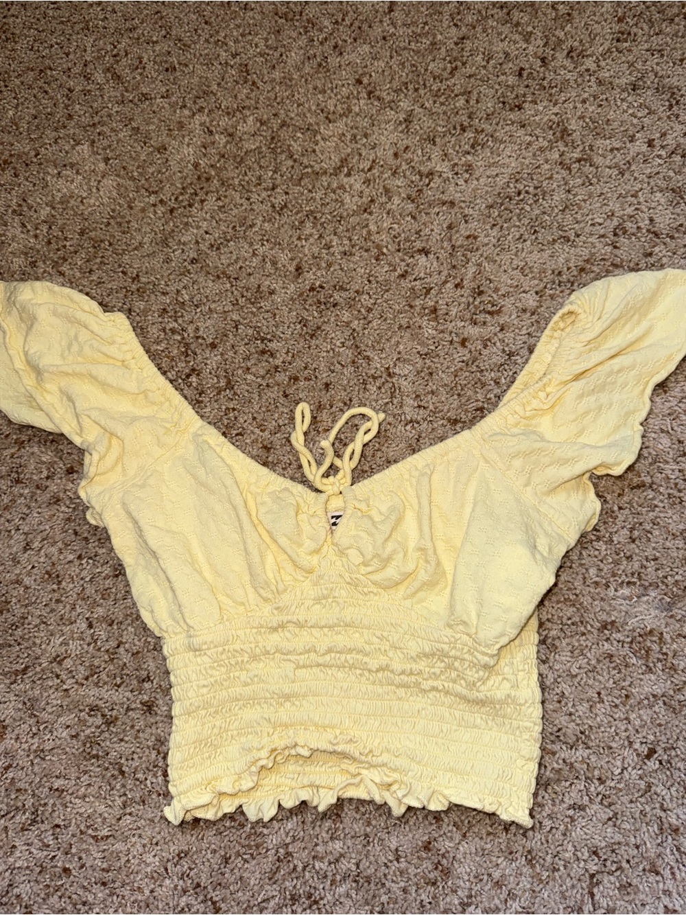 BillaBong Yellow Smocked Cropped Women's Top - Lightweight Summer Style